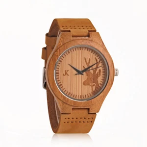 KIM JOHANSON HOLZ ARMBANDUHR *REWILD* BRAUN LEDER ARMBAND QUARZ BAMBUS UHR NEU - Bild 1 von 7