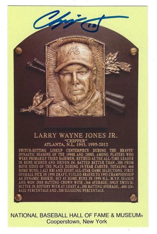 Chipper Jones Autographed HOF Plaque Card Postmarked Induction Date Fanatics/MLB Cover
