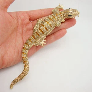 Huge 6.42" Lizard Gecko Brooch Pin Topaz Crystal Rhinestone Animal - Picture 1 of 3