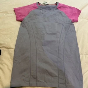 Ivivva by Lululemon Girls Swiftly Tech Tee Shirt Sz 14 Blue/pink Short Sleeves - Picture 1 of 6