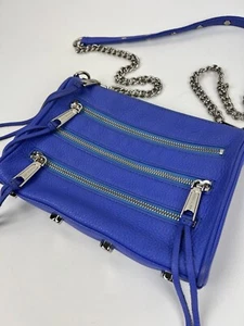 Rebecca Minkoff 5-Zip Crossbody Leather Moto Bag (Bright Blue w/Silver Hardware) - Picture 1 of 10