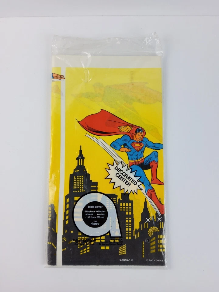Cubierta de mesa Superman 1984 vintage 54"x102" Amscan DC Comics EE. UU. RARA NUEVA SELLADA Foto 1 de 4