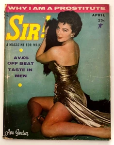VTG Sir! Magazine for Males April 1957 Ava Gardner Cover No Label - Imagen 1 de 2