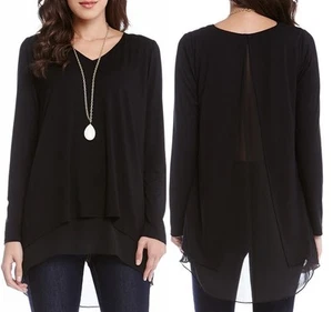 Karen Kane 4L13465 Black Stretch Jersey Double Layer L/S Split Back Top - $108 - Picture 1 of 3