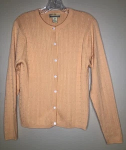 Ribbed Classic Cardigan Medium Peach Orange Button Front Long Sleeve Round Neck - Picture 1 of 6