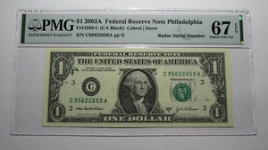 $1 2003 Radar Serial Number Federal Reserve Currency Bank Note Bill PMG UNC67EPQ - Picture 1 of 3