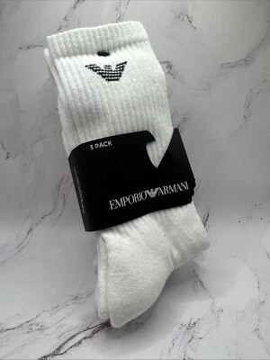 Calcetines Emporio Armani Hombres Blanco Crew Deportes Diarios Algodón Entrenador 3 Pares Foto 1 de 4