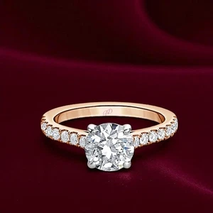 Gold Wedding Diamond Ring 1.20 Ct IGI Lab Grown Round Cut Solid 14k Multi Tone - Picture 1 of 12
