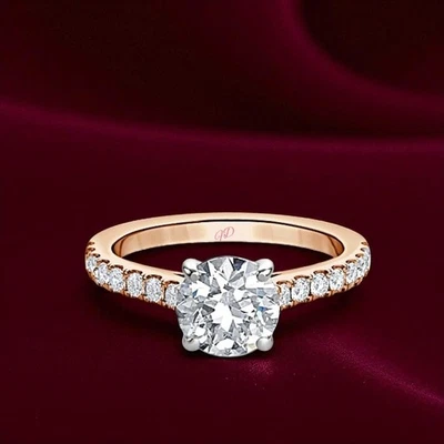 Gold Wedding Diamond Ring 1.20 Ct IGI Lab Grown Round Cut Solid 14k Multi Tone - Image 1 of 4