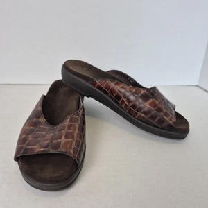 Mephisto Womens Size 6 Euro 36 Slip On Open Toe Sandals Brown Leather - Picture 1 of 10