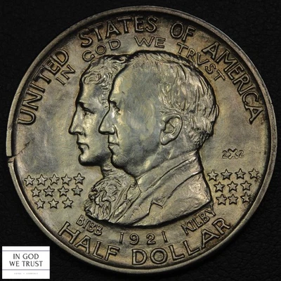 1921 2x2 Alabama Commemorative Half Dollar 50C (Cracked Planchet Mint Error!) - Image 1 of 3