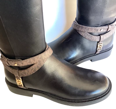 MICHAEL Michael Kors Mujer Botas de Montar Cuero Abigail Negro Marrón Dorado 6 1/2 Foto 1 de 4