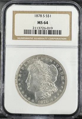 1878-S $1 Morgan Silver Dollar, NGC Fatty Holder MS 64, Bright White #726019 - Image 1 of 3