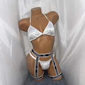 Exotic dancewear  3 piece White CHAPS Harness New Set - Picture 1 of 4