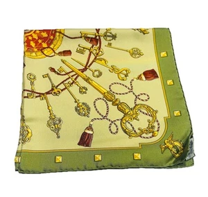 Hermes Paris 100% Silk Green Keys Print Handkerchief Scarf - Picture 1 of 5