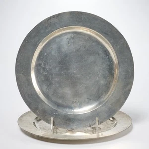 Antique Birmingham English Pewter Plates Set of 2 Maker's Marks 9.5"dia - Picture 1 of 5