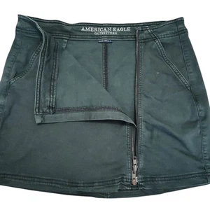 American Eagle Black Denim Mini Skirt Women's Size 12 Super Stretch Front Zip - Picture 1 of 8