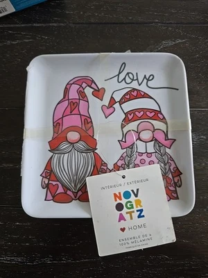 Novogratz Love Gnomes Melamine Square Plates 4pc Set dessert side appetizer 5.5" - Image 1 of 2