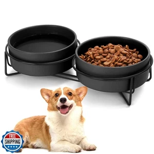 Ceramic Dog and Cat Bowl Set with Stand, 1.7 Cups Dog Food and Water Bowl Sui - Picture 1 of 5