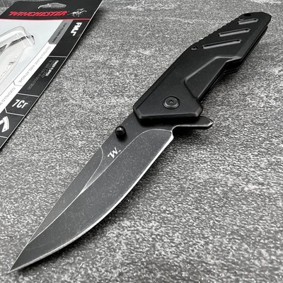 Winchester FMJ 7Cr17MoV Flipper Blade Tactical Black EDC Folding Pocket Knife - Image 1 of 4