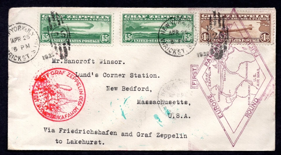 US 1930 EUROPE PAN AMERICA ROUND ZEPPELIN FLIGHT VIA FRIEDRICHSHAFEN - Image 1 of 2