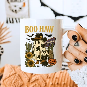 Boo Haw Mug Ghost Cowboy Coffee Cup Halloween Western Spooky Season Gift - Picture 1 of 7