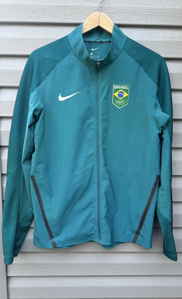 耐克巴西足球训练夹克女式蓝绿色拉链足球巴西热身 M — 第 1/4 张图片