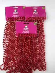 Christmas 3 Round Bead Garlands Red NOS Vintage 18 Feet Each Holiday Time - Picture 1 of 4