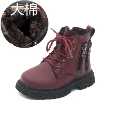 Toddler Kid Girl Boy Shoes Ankle Boots Baby Child Waterproof Lace Warm Fur Shoes - Image 1 of 4