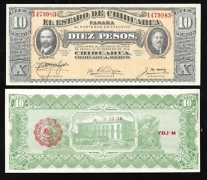 Rev. Mexico - Chihuahua - Old 10 Peso Note - 1915 - Uncirc. - Picture 1 of 1