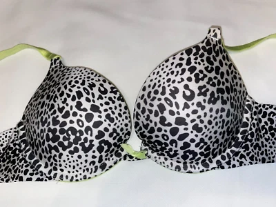 Sujetador Victoria’s Secret Muy Sexy 34A Estampado Animal Push Up Blanco Negro Satinado Foto 1 de 4