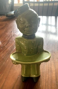 VINTAGE DECANTER GERMAN ART DECO BELLHOP BELLBOY MATTE GREEN #987 w 2 shot glass - Picture 1 of 13