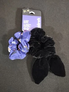 Set (2) Claire's Halloween Print Knotted Bow Hair Scrunchies Pumpkin Blue Black - Picture 1 of 10