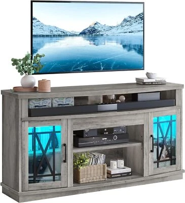 Soporte de TV rústico para televisores de hasta 70", gabinete de consola multimedia de madera y estantes abiertos Foto 1 de 4