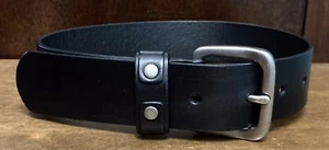 Kids Black Leather Belt Sz 20 Stainless Buckle Keeper Rivets 1-3/8”Wide VGUC - Picture 1 of 6