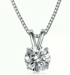 2Ct Round Brilliant Cut 14K White Gold Moissanite Pendant 18" Necklace 8mm $995 - Picture 1 of 7