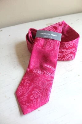 Gravata extra longa poliéster brocado paisley rosa fúcsia geoffrey beene nova com etiquetas - Imagem 1 de 4