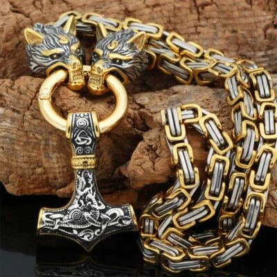 Nordisch Keltisch Viking Wolf Herren Halskette Edelstahl Kette Anhänger Amulett - Bild 1 von 4
