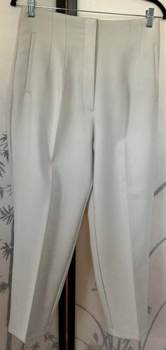 OFF WHITE Abito Zara nuovo con etichetta pantaloni a vita alta conici gamba dritta bianco sporco