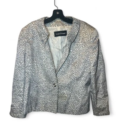 VINTAGE Louis Feraud Women 16 Black White Geometric Single Button Blazer READ - Image 1 of 4