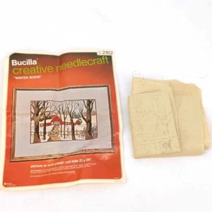 Vintage Bucilla Winter Scene Crewel Canvas Only No Yarn NEW - Picture 1 of 4