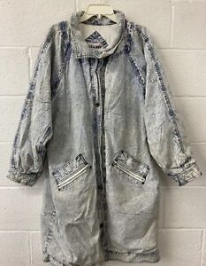 Vintage Säure waschen Denim lange Trench Jeans Jacke Mantel STAUBER Retro Grunge Med Learsi
