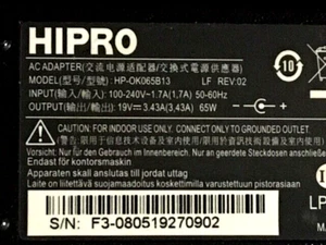 AC Laptop Adapter HIPRO HP-OK065B13  -  18.5V 3.5A 3-Prong Adaptor OEM - Picture 1 of 6