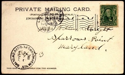 1906 Baltimore Station K Sparrows PT Received Canceled Card - L36317 - Image 1 of 2