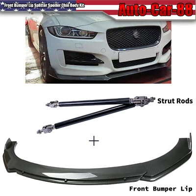 Para Jaguar XE XJ XF para-choque dianteiro divisor de lábios spoiler fibra de carbono + hastes de apoio de suspensão - Imagem 1 de 4