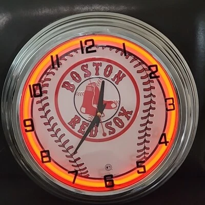 18" Boston Red Sox Chrome Neon Red Clock w/ Power Cord - EUC -Fast Shippping - Image 1 of 4