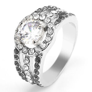 Elegant 925 Silver Openwork White Cubic Zirconia  Women Rings Jewelry Gift