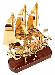 Golden Ship Art Piece Handmade Brass 12” Luxury Vintage Look Mid Century Boat - Picture 1 of 20