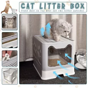 Self-Cleaning Hooded Cat Litter Box Enclosed Large Kitty Toilet Box Tray Refills - Picture 1 of 12