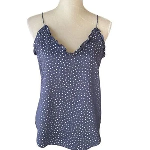 Express Ruffle Trim Cami Top Women’s Size S Blue Silver Print Lined Lightweight - Picture 1 of 8